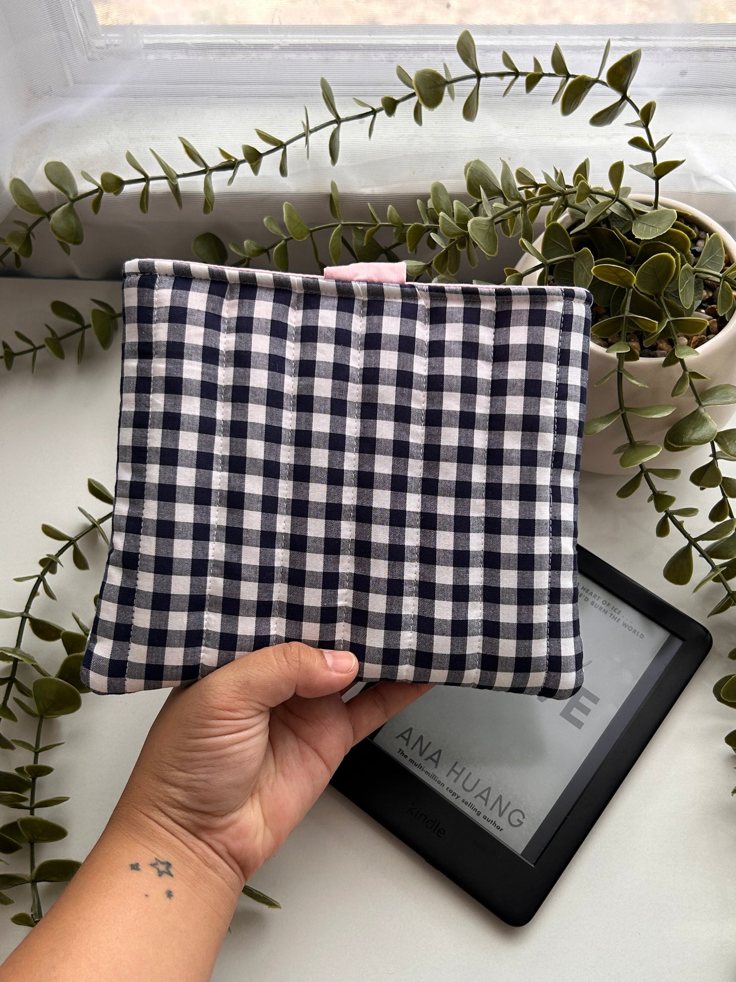 Navy Gingham Kindle Sleeve