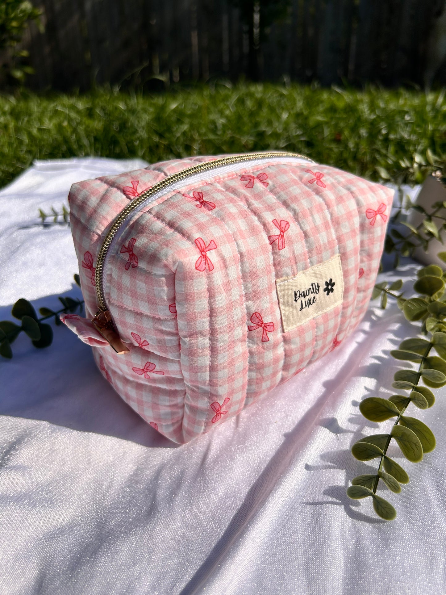 Medium Pink Check Makeup Bag