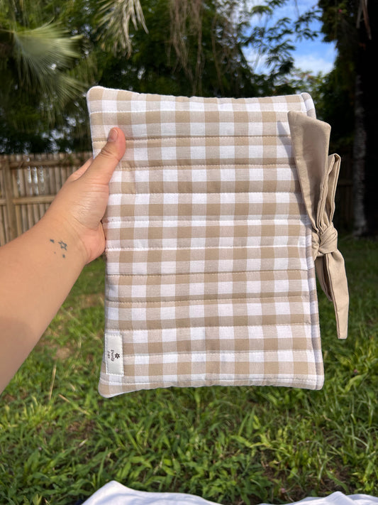 Beige Gingham Book Sleeve