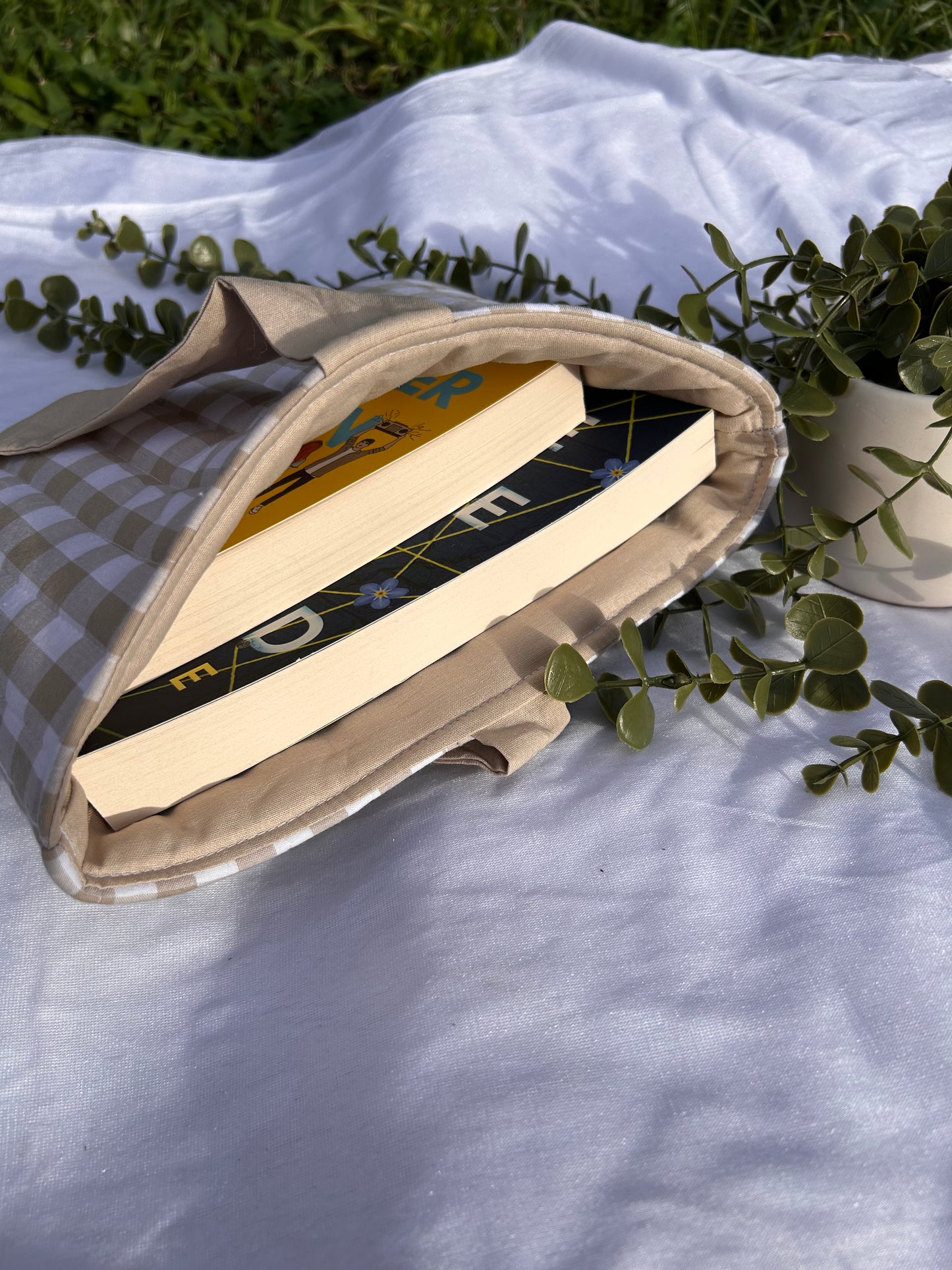 Beige Gingham Book Sleeve