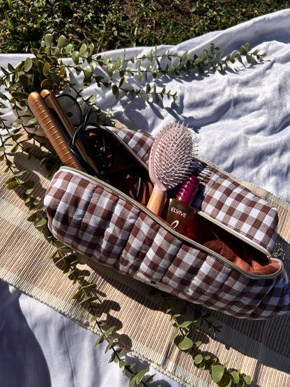 Chocolate Gingham Hair Tool Bag