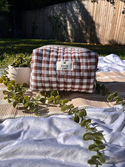 Chocolate Gingham Makeup Bag