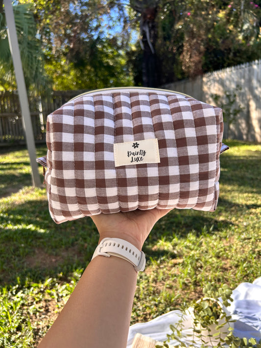 Chocolate Gingham Makeup Bag