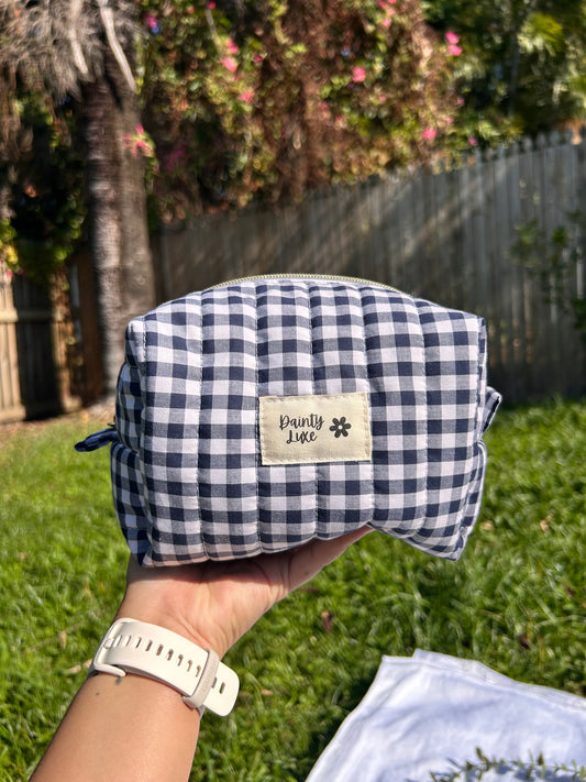 Medium Navy Gingham Makeup Bag