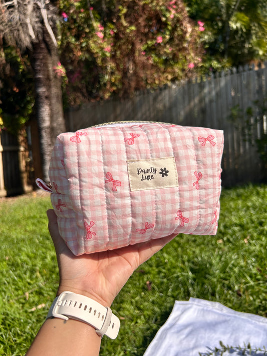 Medium Pink Check Makeup Bag