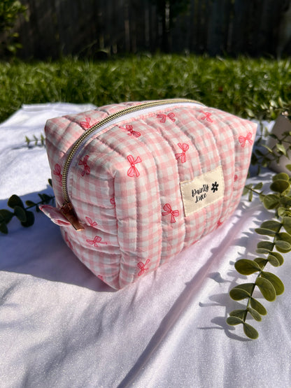 Medium Pink Check Makeup Bag