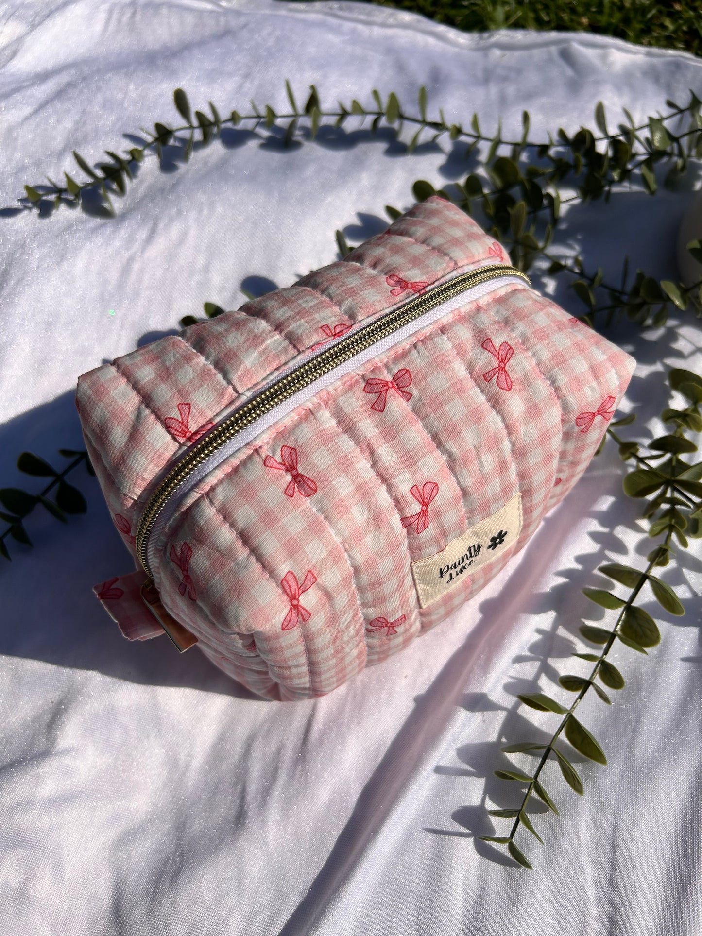 Medium Pink Check Makeup Bag
